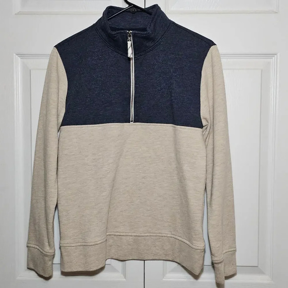 Crewcuts Boys 1/4 Zip‎ Colorblock Sweatshirt XL Blue/Oatmeal Warm Fall Preppy - Picture 1 of 6